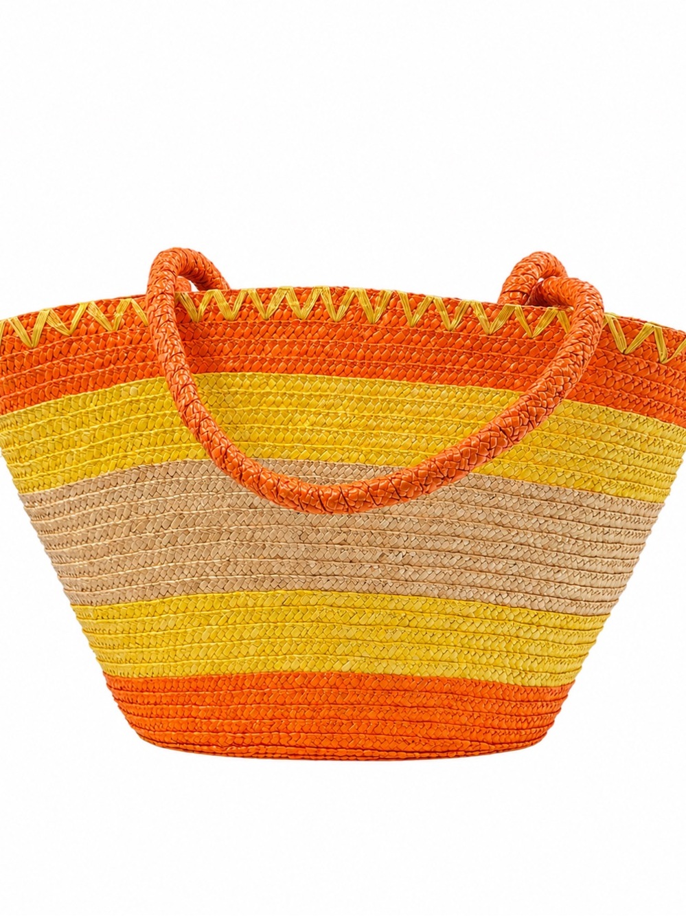 Woven Straw Tote Bag in Orange, Yellow and Tan